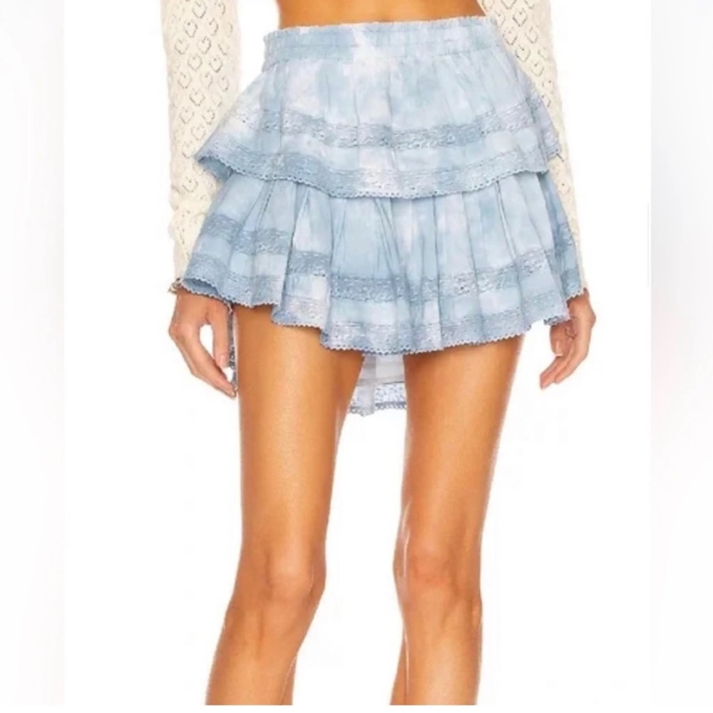 LoveShackFancy Light Blue Tiered Mini Skirt